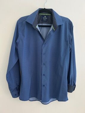 Men's Tom Baine Performance Collection Blue Slim Fit Wrinkle Free 4 Way Stretch